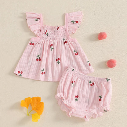 Baby Girl Cherry Summer Ruffle Bloomers 2 PC Set