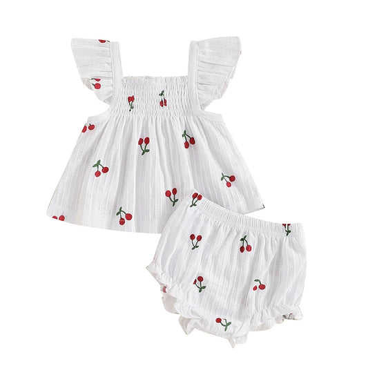 Baby Girl Cherry Summer Ruffle Bloomers 2 PC Set