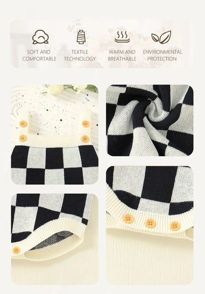 Baby Checkered Print Knitted Overall Sleeveless Onesie