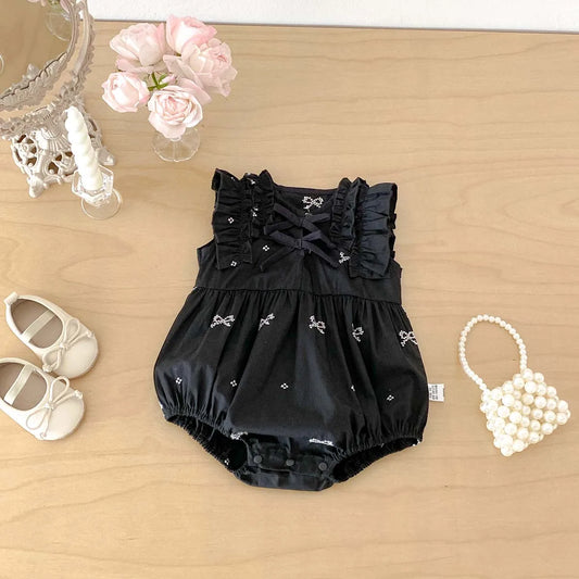 Baby Girl Bow Print Ruffle Jumpsuit