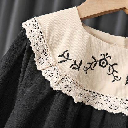 Baby / Toddler Girl Goth Long Sleeve Flower Embroidery Princess Dress