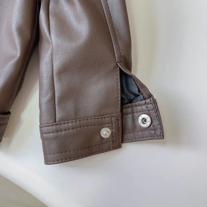 Toddler / Youth Girls Brown Faux Leather Jacket