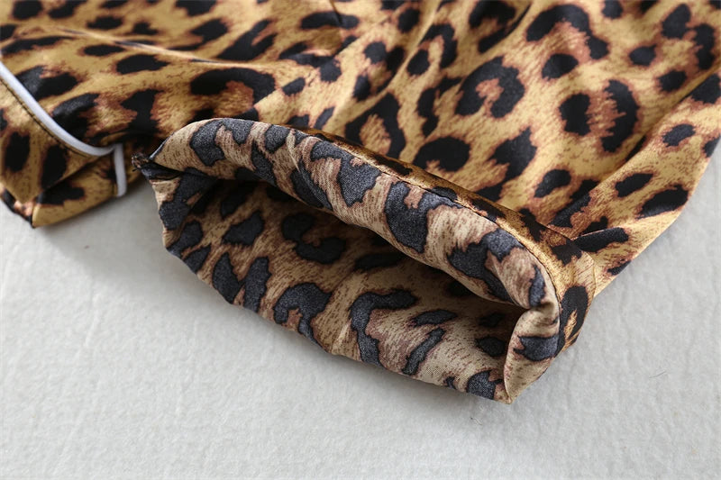 Girls / Toddler Leopard Print Satin 2 Piece Shorts Set Pajamas
