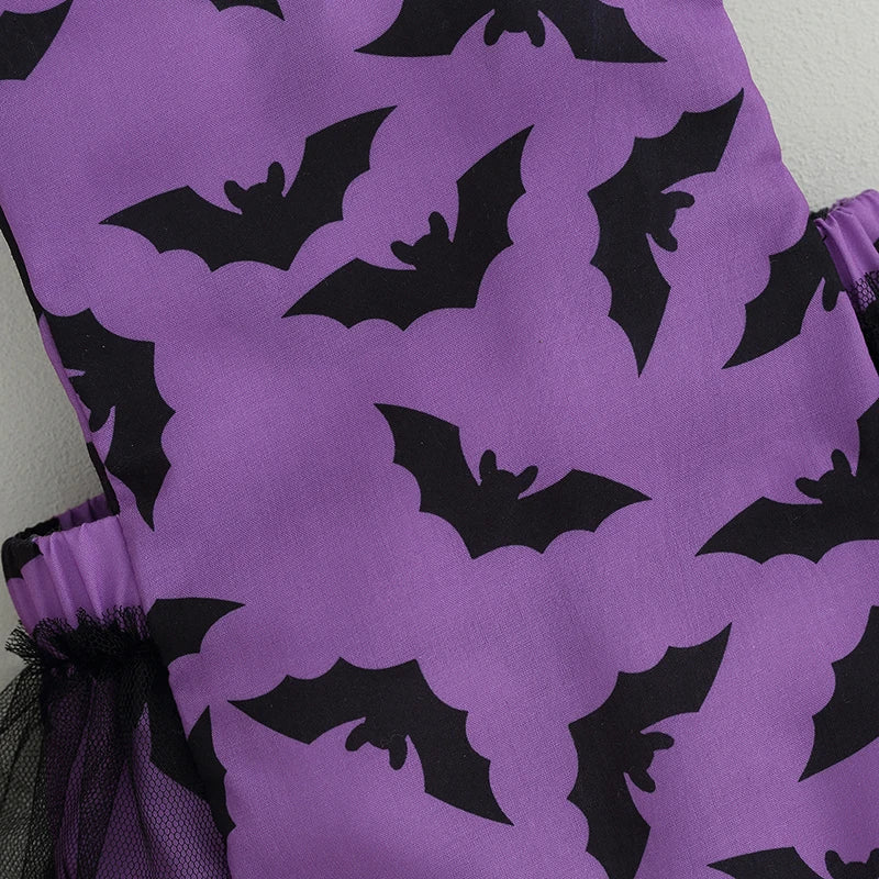 Halloween Baby Girl Bat Print Mesh Romper 2 Piece Outfit