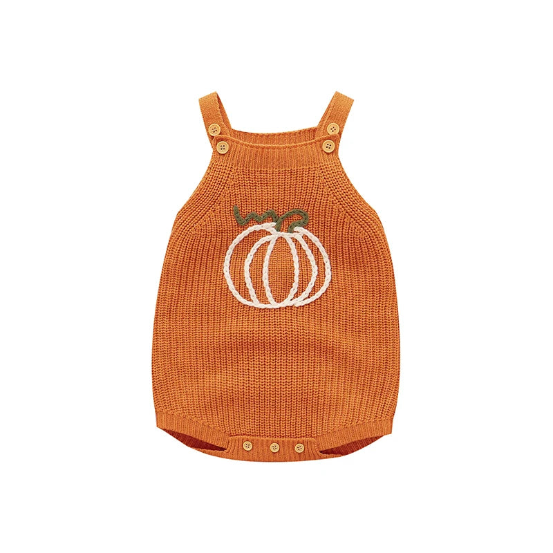 Halloween Crochet Pumpkin Knitted Overall Onesie
