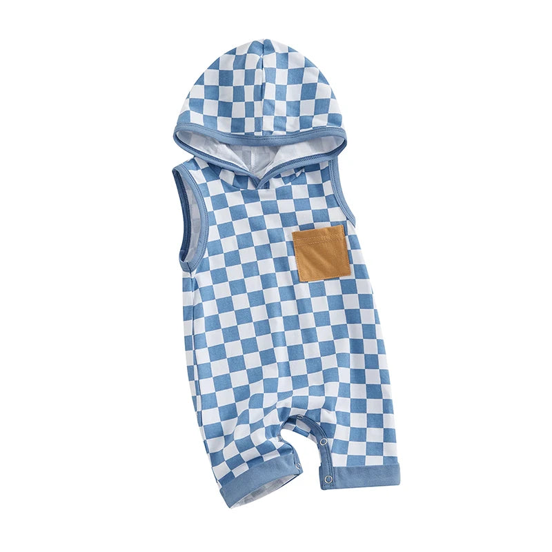 Baby Boy Hooded Checkered Jumpsuit