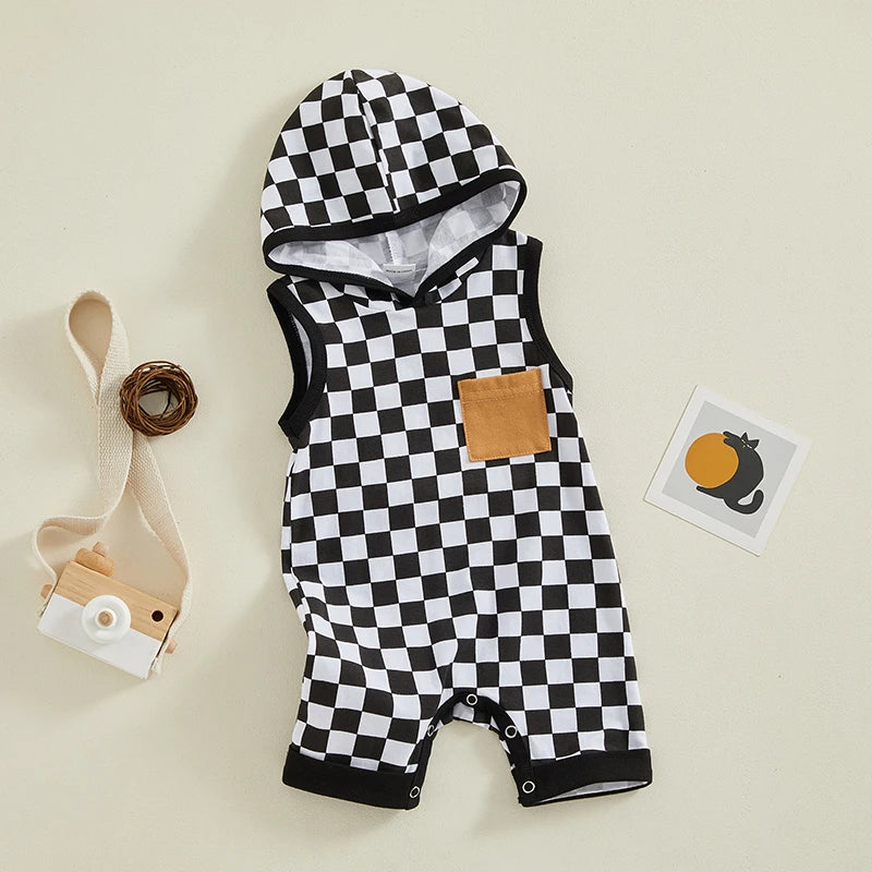 Baby Boy Hooded Checkered Jumpsuit
