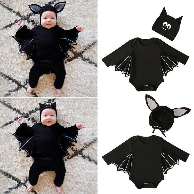 Halloween Baby Bat Long-sleeved Onesie or Jumpsuit w Bat Hat