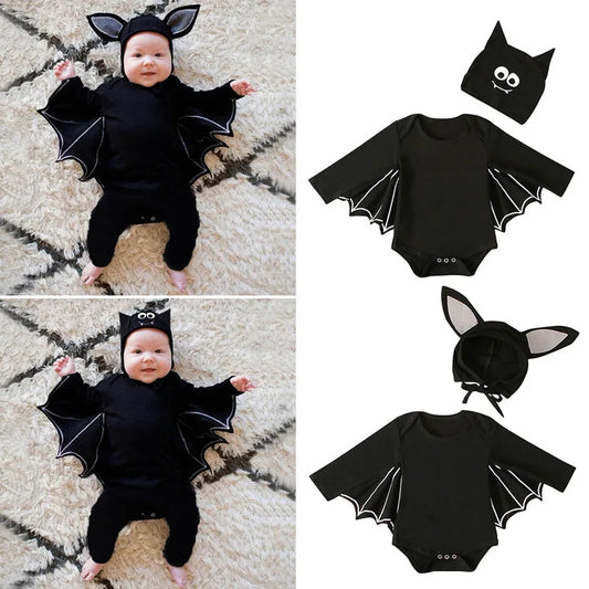 Halloween Baby Bat Long-sleeved Onesie or Jumpsuit w Bat Hat