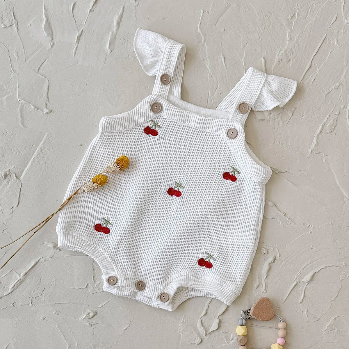 Baby Girl Cherry Embroidered Romper