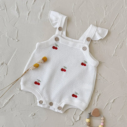 Baby Girl Cherry Embroidered Romper