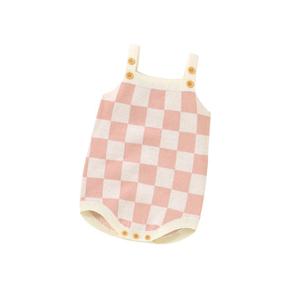Baby Checkered Print Knitted Overall Sleeveless Onesie