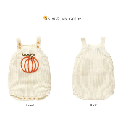Halloween Crochet Pumpkin Knitted Overall Onesie