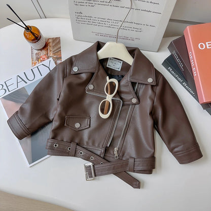 Toddler / Youth Girls Brown Faux Leather Jacket