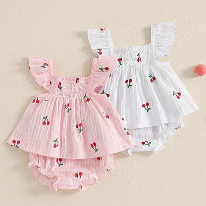 Baby Girl Cherry Summer Ruffle Bloomers 2 PC Set