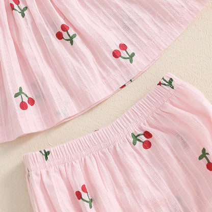Baby Girl Cherry Summer Ruffle Bloomers 2 PC Set