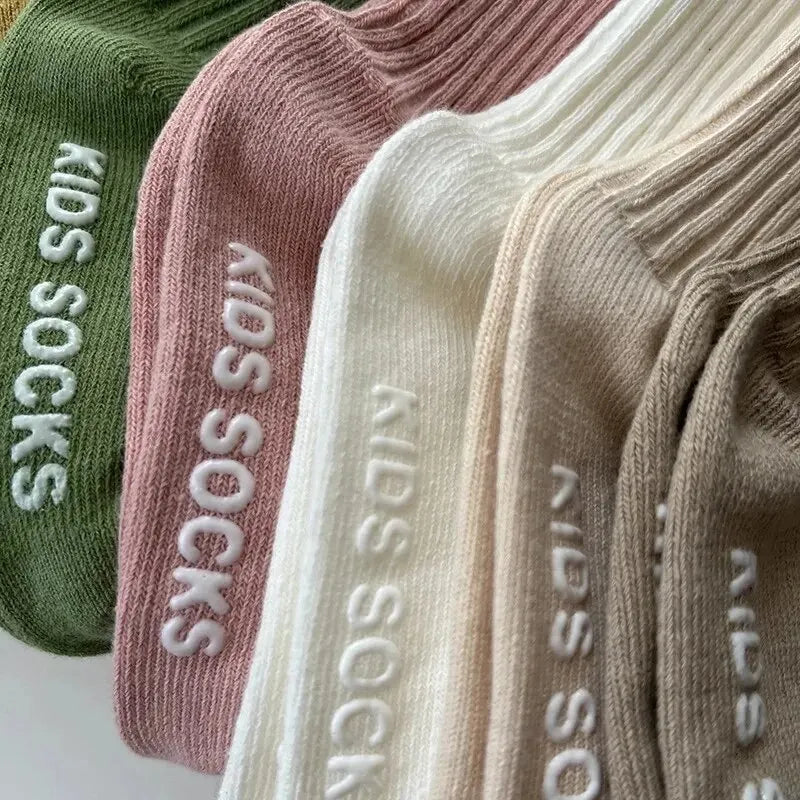 Baby / Toddler Unisex Three Pair Lot Cotton Ribbed Soft Non-Slip Rubber Grip Socks