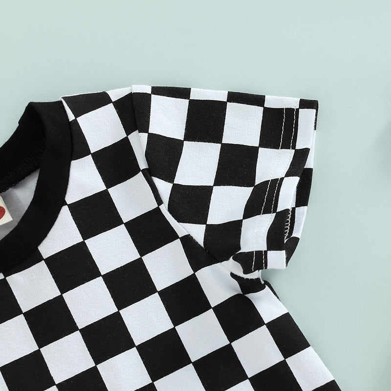 Baby Boy Lightweight Short Sleeve Checkered Print Jumpsuit