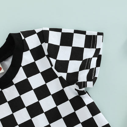 Baby Boy Lightweight Short Sleeve Checkered Print Jumpsuit