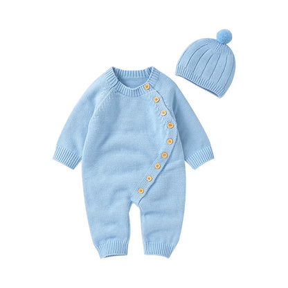 Baby Long Sleeve Knitted Jumpsuit with Matching Beenie