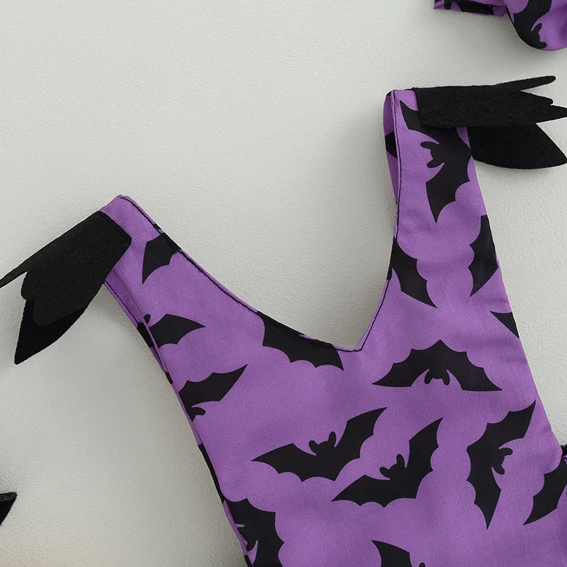 Halloween Baby Girl Bat Print Mesh Romper 2 Piece Outfit