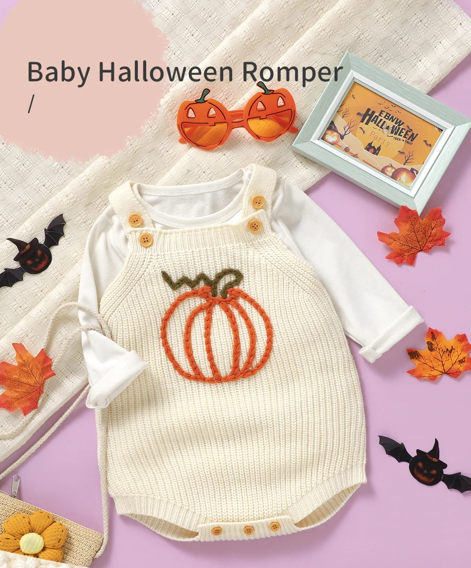 Halloween Crochet Pumpkin Knitted Overall Onesie