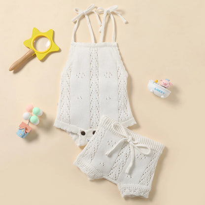 Baby Girls Summer Knitted Jumpsuit and Shorts 2 Piece Set