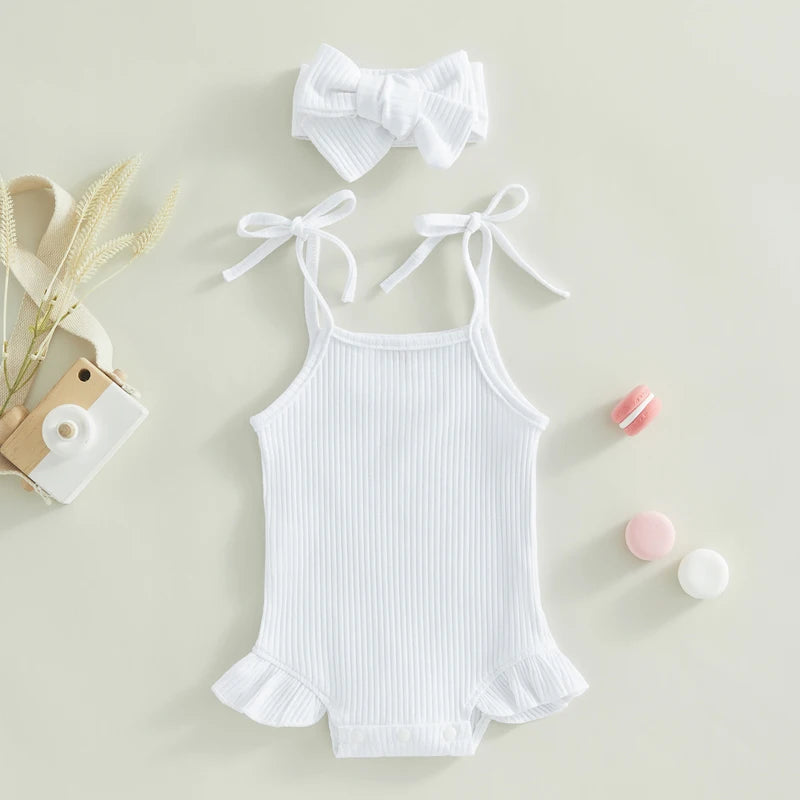 Baby Girl Sweet Summer Vintage Inspired Ribbed Romper