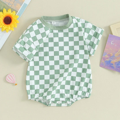 Baby Checkered Short Sleeve Onesie Unisex