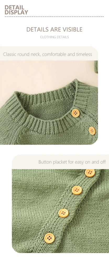 Baby Long Sleeve Knitted Jumpsuit with Matching Beenie