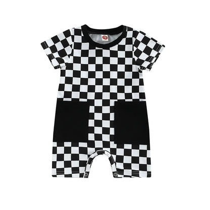Baby Boy Lightweight Short Sleeve Checkered Print Jumpsuit
