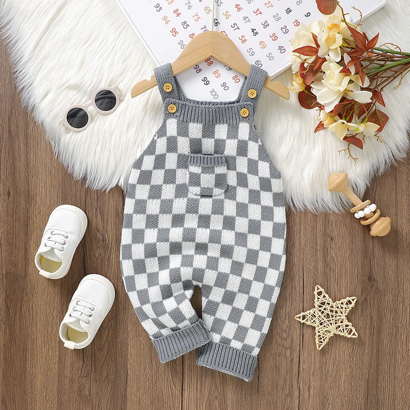Baby Checkered Overall Knitted Jumpsuit