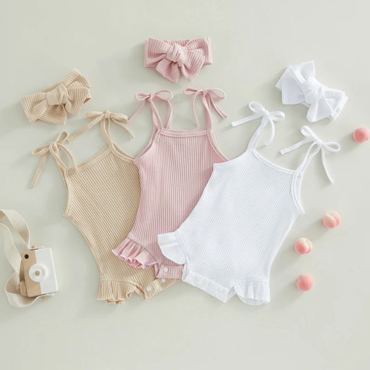 Baby Girl Sweet Summer Vintage Inspired Ribbed Romper