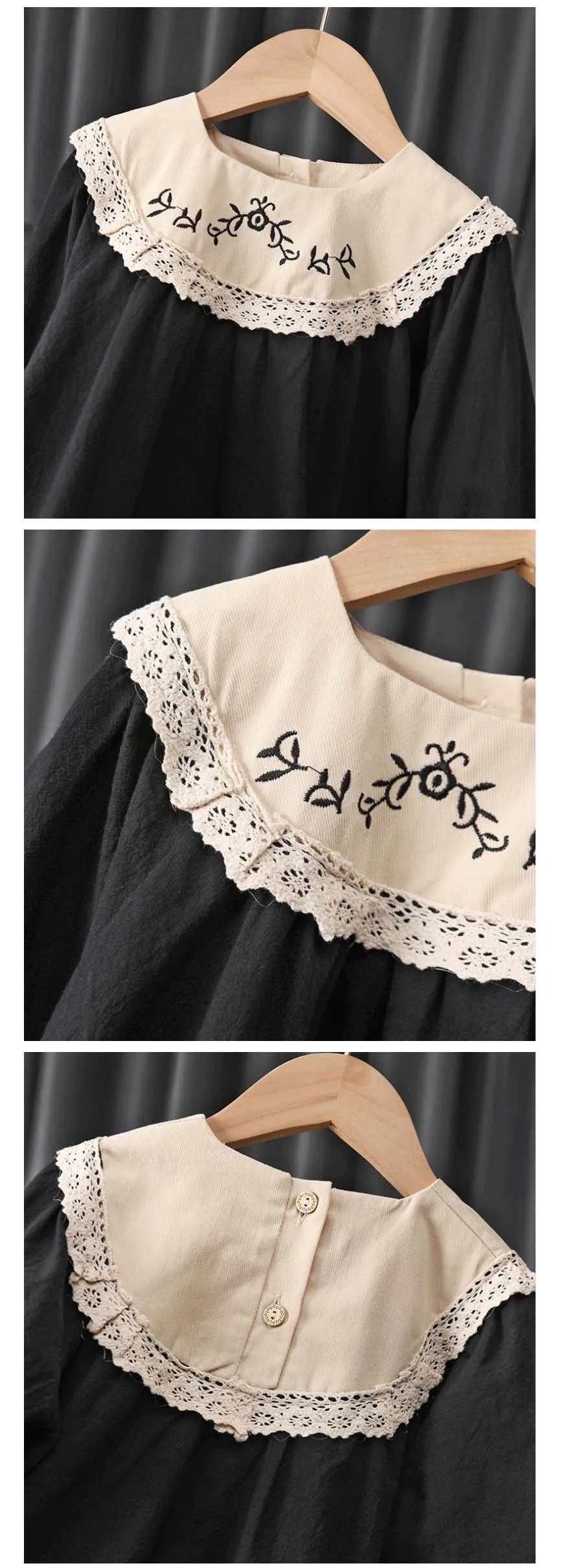 Baby / Toddler Girl Goth Long Sleeve Flower Embroidery Princess Dress