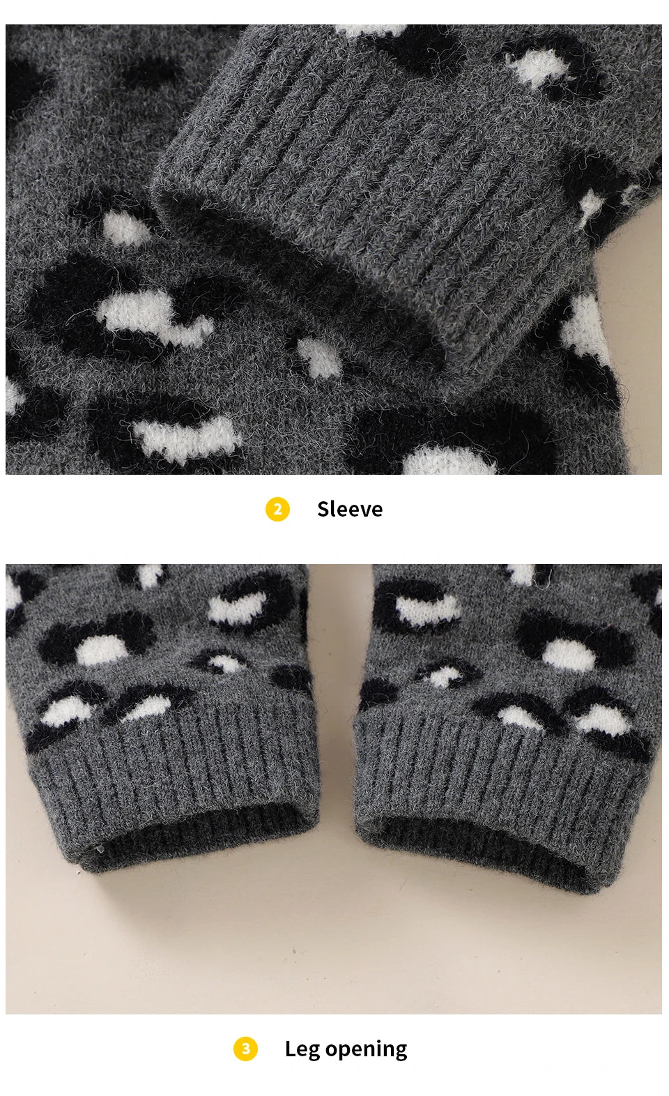 Baby Girl Leopard Knitted Long Sleeve 2 PC Jumpsuit with Matching Hat