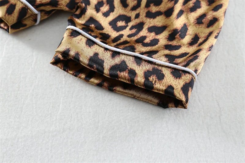 Girls / Toddler Leopard Print Satin 2 Piece Shorts Set Pajamas