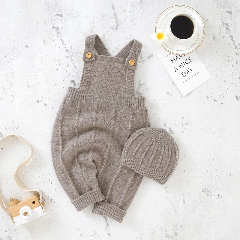Baby Boy Knitted Jumpsuits 2 PC Set with Matching Beenie