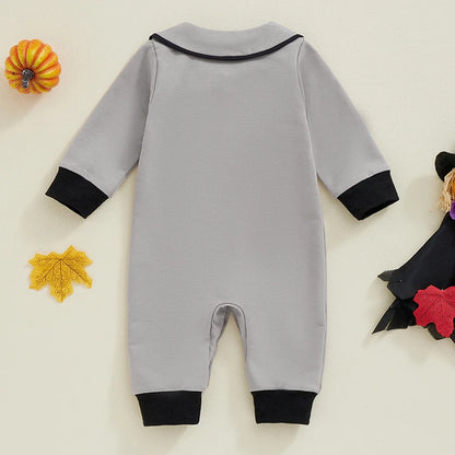 Halloween Baby Boy Pubert Addams Bow Tie and Spider Long Sleeve Jumpsuit