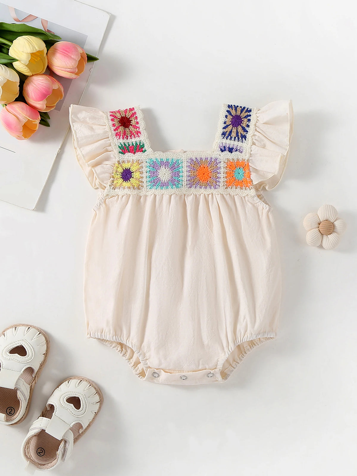 Baby Girl Colorful Sunburst Crochet Onesie