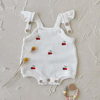 Baby Girl Cherry Embroidered Romper