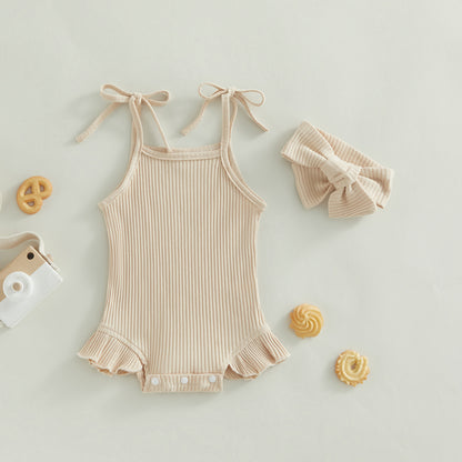 Baby Girl Sweet Summer Vintage Inspired Ribbed Romper