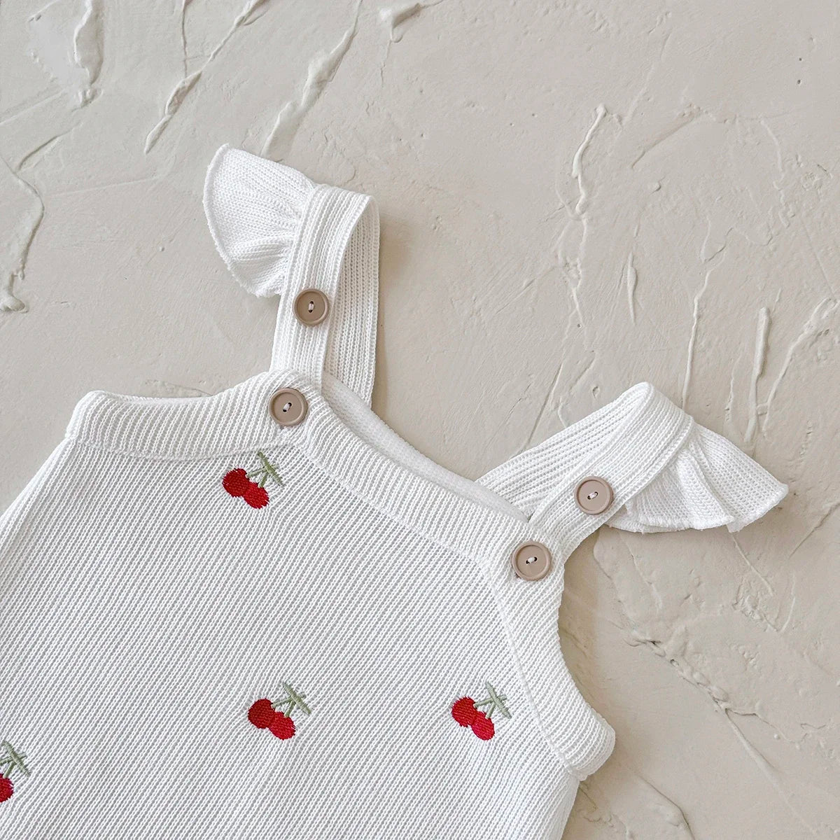 Baby Girl Cherry Embroidered Romper