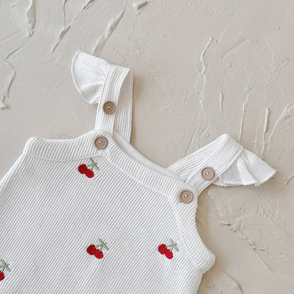 Baby Girl Cherry Embroidered Romper