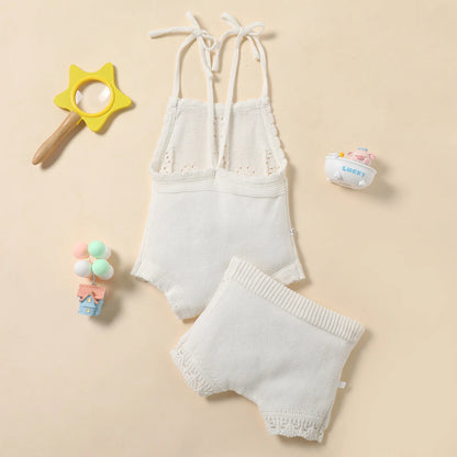 Baby Girls Summer Knitted Jumpsuit and Shorts 2 Piece Set