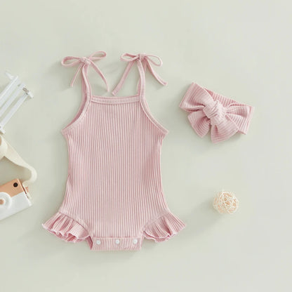 Baby Girl Sweet Summer Vintage Inspired Ribbed Romper