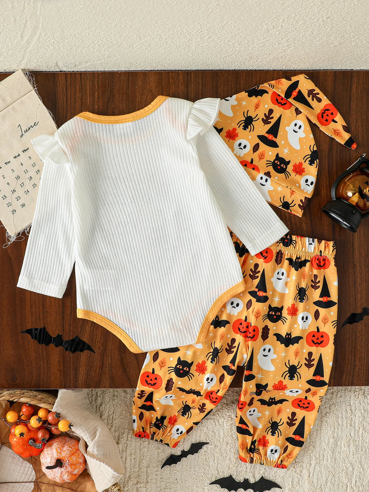Halloween Baby Girl 3 PC Long Sleeve Pajamas with Matching Hat