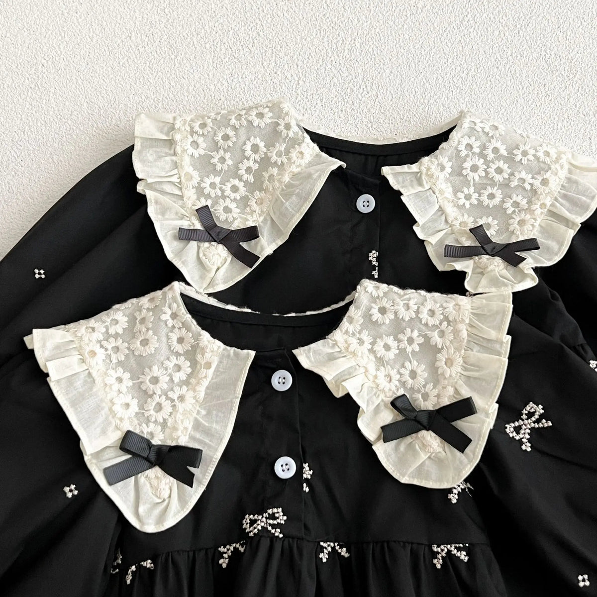 Baby Girls Goth Long Sleeve Bow Embroidered Sisters Romper / Dress