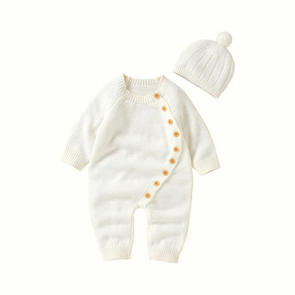 Baby Long Sleeve Knitted Jumpsuit with Matching Beenie