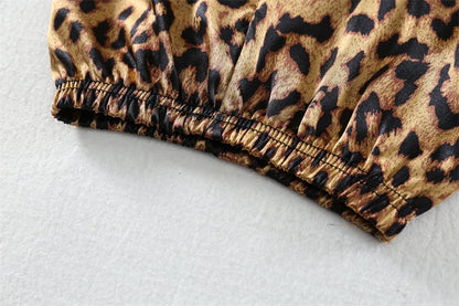 Girls / Toddler Leopard Print Satin 2 Piece Shorts Set Pajamas