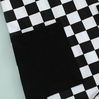 Baby Boy Lightweight Short Sleeve Checkered Print Jumpsuit